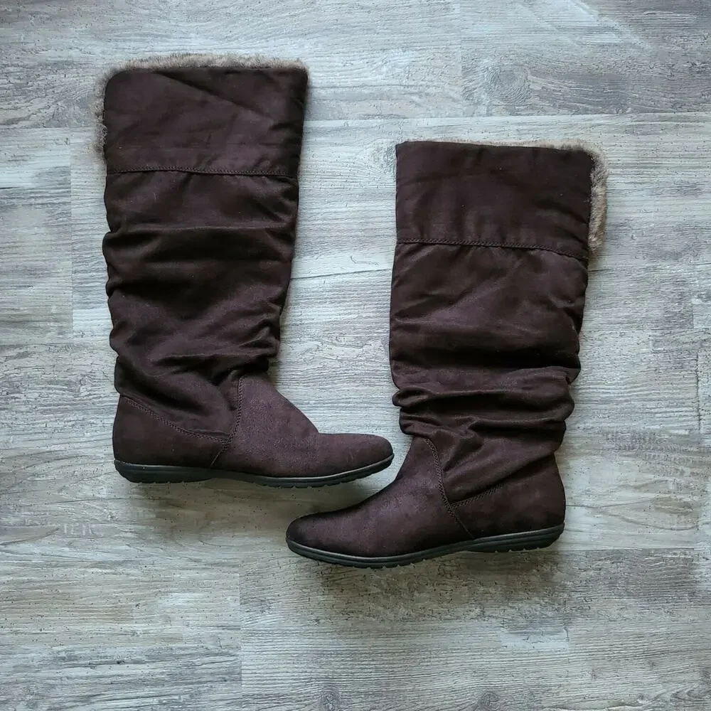 Report Snow Women's Boots Suede Faux Fur Brown Fold Over Convertible Boot Size 9
